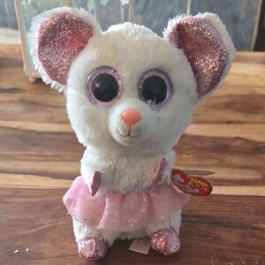 White and Pink Plush TY Mouse Toy